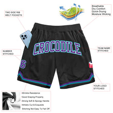 Laden Sie das Bild in den Galerie-Viewer, Custom Black Purple-Teal Authentic Throwback Basketball Shorts
