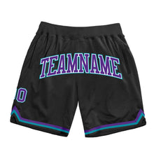 Laden Sie das Bild in den Galerie-Viewer, Custom Black Purple-Teal Authentic Throwback Basketball Shorts
