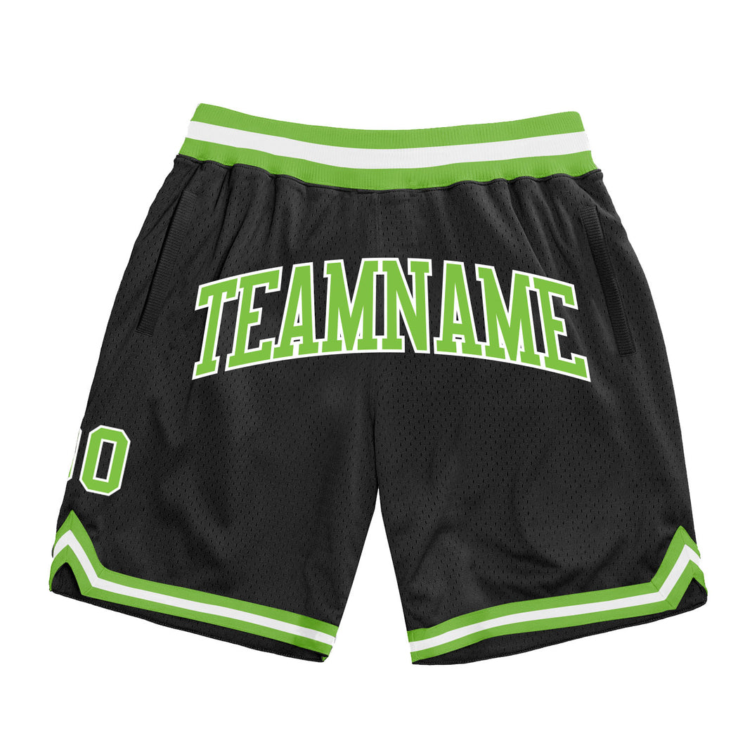 Cheap Custom Black Neon Green White Authentic Throwback Basketball Shorts Free Shipping CustomJerseysPro