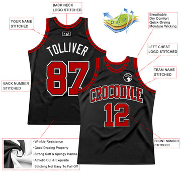 Custom Black Red-White Authentic Throwback Basketball Jersey