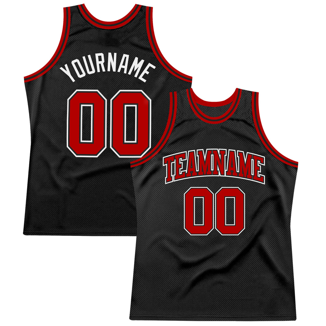 Custom White Red-Black Authentic Throwback Basketball Jersey