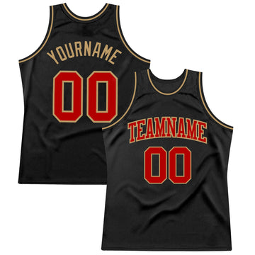 Custom Black Red-Old Gold Authentic Throwback Basketball Jersey