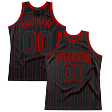 Charger l&#39;image dans la galerie, Custom Black Red Pinstripe Black-Red Authentic Basketball Jersey
