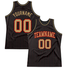 Загрузить изображение в средство просмотра галереи, Custom Black Red Pinstripe Old Gold-Red Authentic Basketball Jersey
