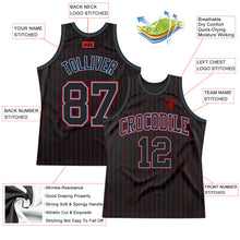 Laden Sie das Bild in den Galerie-Viewer, Custom Black Red Pinstripe Black Light Blue-Red Authentic Basketball Jersey
