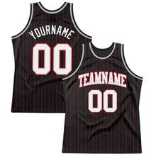 Загрузить изображение в средство просмотра галереи, Custom Black Red Pinstripe White Gray-Red Authentic Basketball Jersey
