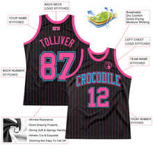 Charger l&#39;image dans la galerie, Custom Black Pink Pinstripe Pink-Sky Blue Authentic Basketball Jersey
