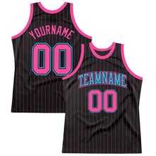 Charger l&#39;image dans la galerie, Custom Black Pink Pinstripe Pink-Sky Blue Authentic Basketball Jersey
