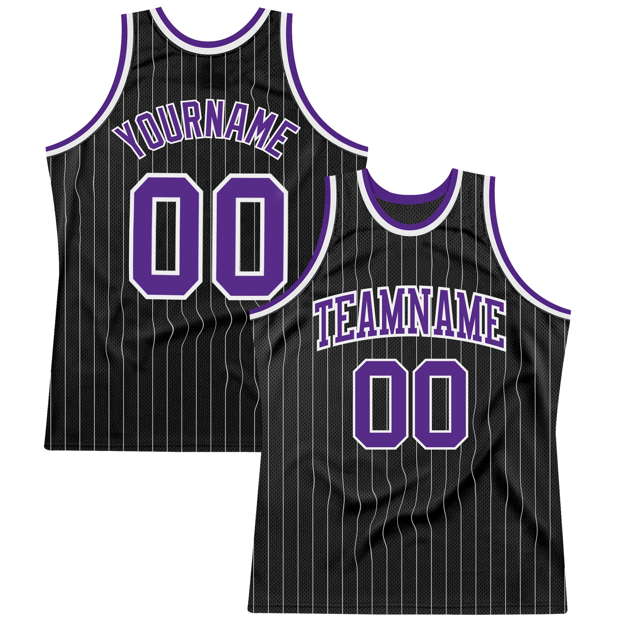 Custom Black White Pinstripe Purple-White Authentic Basketball