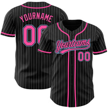 Загрузить изображение в средство просмотра галереи, Custom Black White Pinstripe Pink-Light Blue Authentic Baseball Jersey
