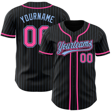 Custom Black Light Blue Pinstripe Pink Authentic Baseball Jersey