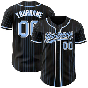 Custom Black Light Blue Pinstripe Light Blue-White Authentic Baseball Jersey