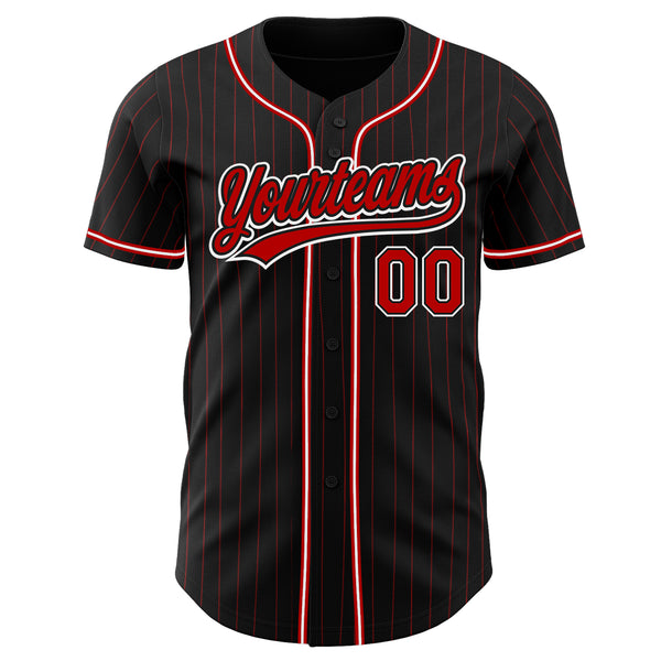 Custom Red Black Pinstripe Black-White Authentic Baseball Jersey