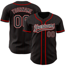 Load image into Gallery viewer, Custom Black Red Pinstripe Black Authentic Baseball Jersey
