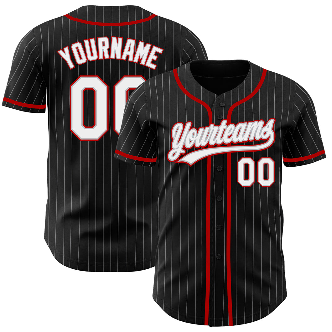 Custom Red Black Pinstripe Black-White Authentic Baseball Jersey