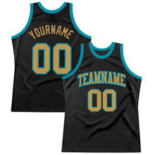 Laden Sie das Bild in den Galerie-Viewer, Custom Black Old Gold-Teal Authentic Throwback Basketball Jersey
