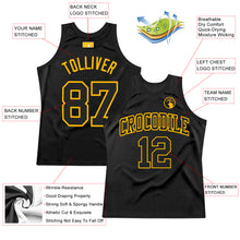 Load image into Gallery viewer, Custom Black Gold Authentic Throwback Basketball Jersey
