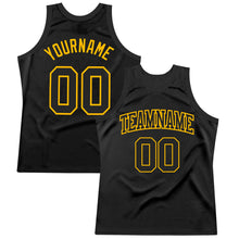 Load image into Gallery viewer, Custom Black Gold Authentic Throwback Basketball Jersey
