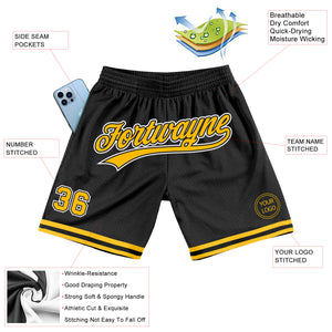 Custom Black Gold-White Authentic Throwback Basketball Shorts