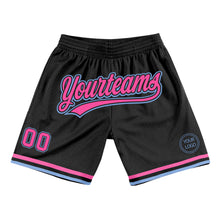 Загрузить изображение в средство просмотра галереи, Custom Black Pink-Light Blue Authentic Throwback Basketball Shorts
