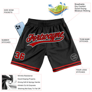 Custom Black Red-White Authentic Throwback Basketball Shorts