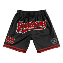 Загрузить изображение в средство просмотра галереи, Custom Black Red-White Authentic Throwback Basketball Shorts
