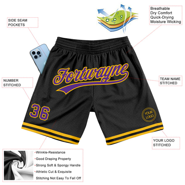 Cheap Custom Black Purple-Gold Authentic Throwback Basketball