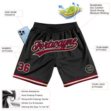 Laden Sie das Bild in den Galerie-Viewer, Custom Black Maroon-Cream Authentic Throwback Basketball Shorts
