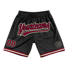 Laden Sie das Bild in den Galerie-Viewer, Custom Black Maroon-Cream Authentic Throwback Basketball Shorts
