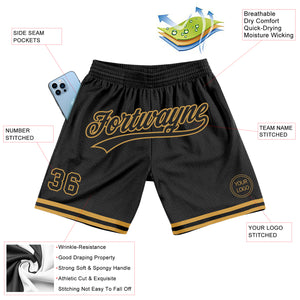 Custom Black Old Gold Authentic Throwback Basketball Shorts