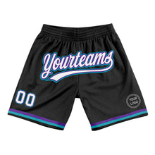 Загрузить изображение в средство просмотра галереи, Custom Black White Purple-Teal Authentic Throwback Basketball Shorts
