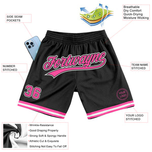 Custom Black Pink-White Authentic Throwback Basketball Shorts