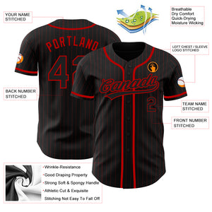 Custom Black Red Pinstripe Black Authentic Baseball Jersey