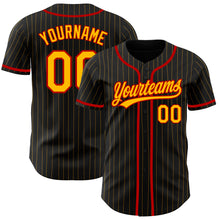 Загрузить изображение в средство просмотра галереи, Custom Black Gold Pinstripe Gold-Red Authentic Baseball Jersey
