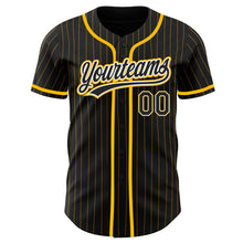 Laden Sie das Bild in den Galerie-Viewer, Custom Black Gold Pinstripe Black-White Authentic Baseball Jersey
