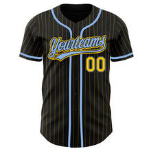 Laden Sie das Bild in den Galerie-Viewer, Custom Black Yellow Pinstripe Light Blue Authentic Baseball Jersey
