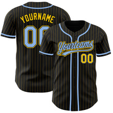 Laden Sie das Bild in den Galerie-Viewer, Custom Black Yellow Pinstripe Light Blue Authentic Baseball Jersey
