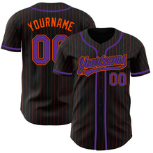 Загрузить изображение в средство просмотра галереи, Custom Black Orange Pinstripe Purple Authentic Baseball Jersey
