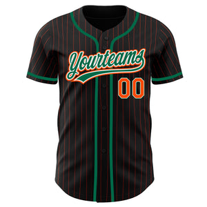 Custom Black Orange Pinstripe Kelly Green-White Authentic Baseball Jersey