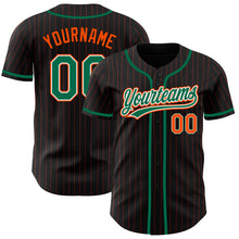 Laden Sie das Bild in den Galerie-Viewer, Custom Black Orange Pinstripe Kelly Green-White Authentic Baseball Jersey
