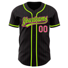 Загрузить изображение в средство просмотра галереи, Custom Black Pink Pinstripe Pink-Neon Green Authentic Baseball Jersey
