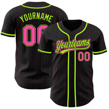 Загрузить изображение в средство просмотра галереи, Custom Black Pink Pinstripe Pink-Neon Green Authentic Baseball Jersey
