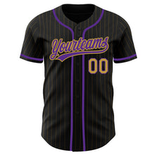 Загрузить изображение в средство просмотра галереи, Custom Black Old Gold Pinstripe Old Gold-Purple Authentic Baseball Jersey
