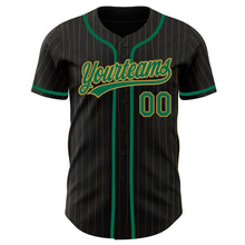 Загрузить изображение в средство просмотра галереи, Custom Black Old Gold Pinstripe Kelly Green Authentic Baseball Jersey
