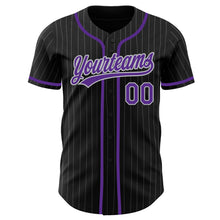 Загрузить изображение в средство просмотра галереи, Custom Black Gray Pinstripe Purple Authentic Baseball Jersey
