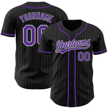 Загрузить изображение в средство просмотра галереи, Custom Black Gray Pinstripe Purple Authentic Baseball Jersey
