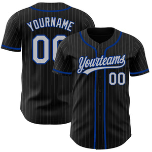 Custom Black Gray Pinstripe Gray-Royal Authentic Baseball Jersey