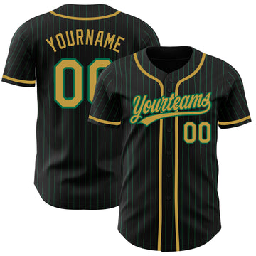 Custom Black Kelly Green Pinstripe Old Gold Authentic Baseball Jersey