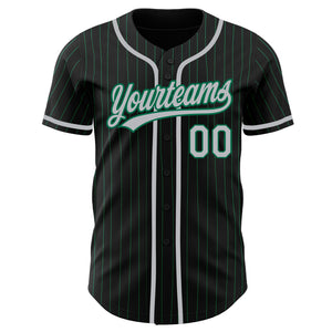 Custom Black Kelly Green Pinstripe Gray Authentic Baseball Jersey