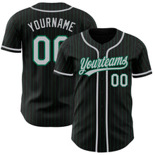 Загрузить изображение в средство просмотра галереи, Custom Black Kelly Green Pinstripe Gray Authentic Baseball Jersey
